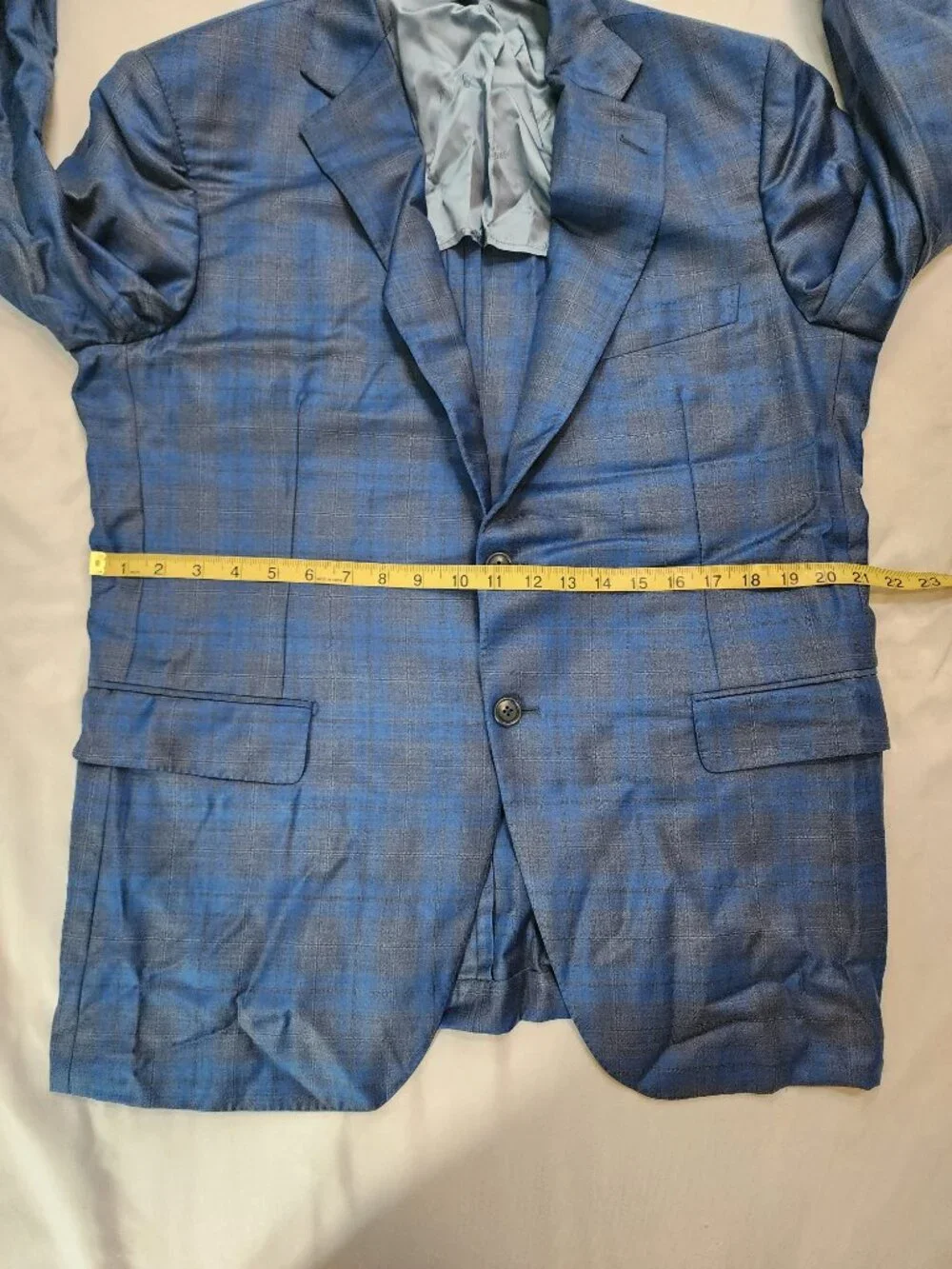 Belvest Super 130s Wool Blue Plaid Sport Coat Blazer IT 54 Made in Italy